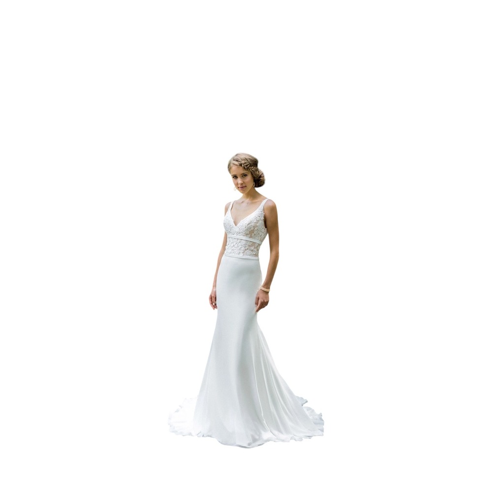 Lillian‎ West 66007 Lace Bodice Wedding Gown | Size 10 Ivory Boho Sheath Dress